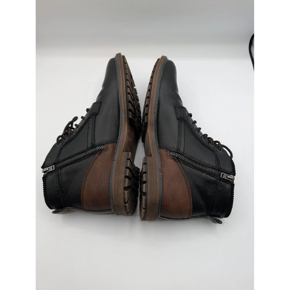 BKE Mens Beau Black Brown Faux Leather Side Zip Ankle Boots Size 11 Buckle